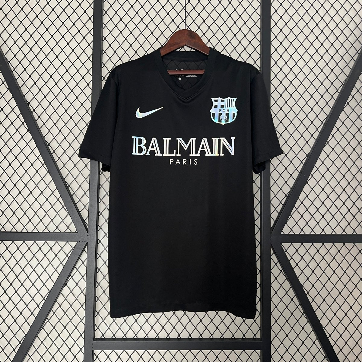 Camisa Barcelona x Balmain Holográfica 24/25 s/n° Torcedor Masculino - Preta