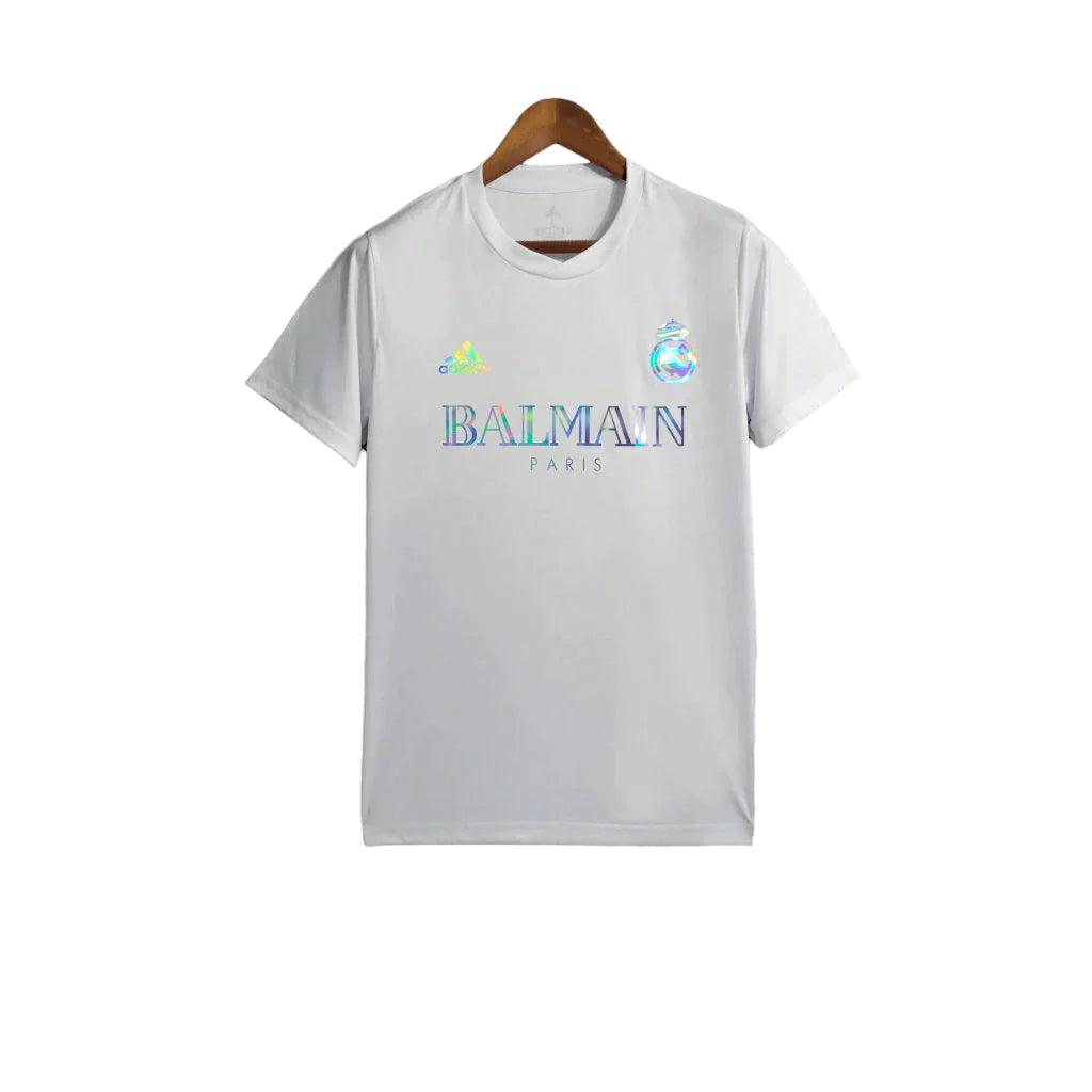 Camisa Real Madrid x Balmain Holográfica 24/25 s/n° Torcedor Masculino - Branco